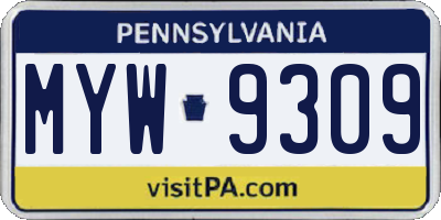 PA license plate MYW9309