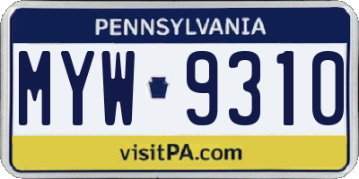 PA license plate MYW9310