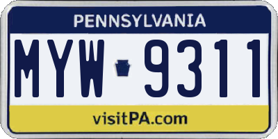 PA license plate MYW9311