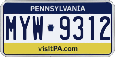 PA license plate MYW9312