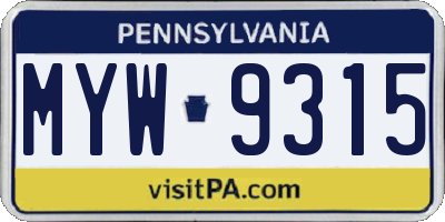 PA license plate MYW9315