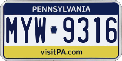 PA license plate MYW9316