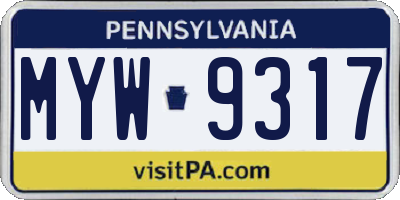 PA license plate MYW9317