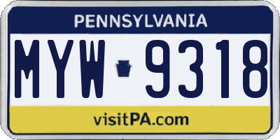 PA license plate MYW9318