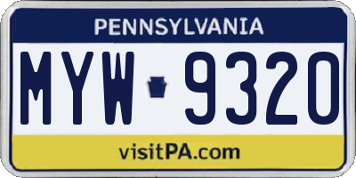 PA license plate MYW9320