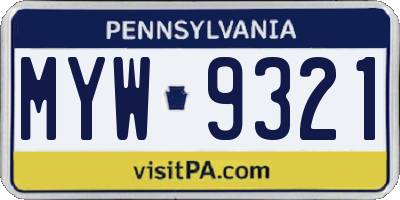 PA license plate MYW9321