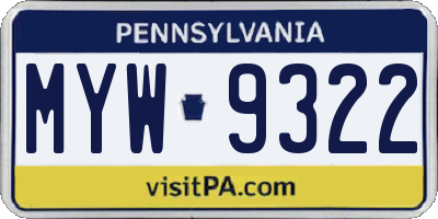 PA license plate MYW9322