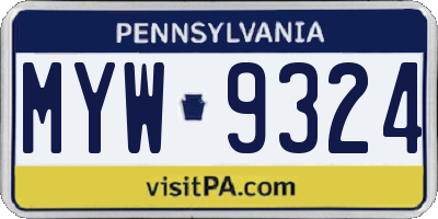 PA license plate MYW9324