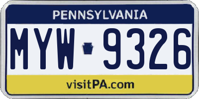 PA license plate MYW9326