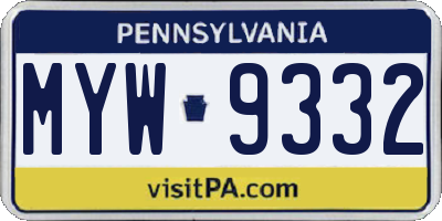 PA license plate MYW9332
