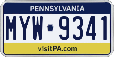 PA license plate MYW9341