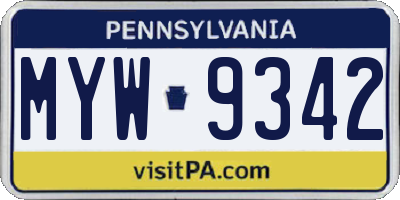 PA license plate MYW9342