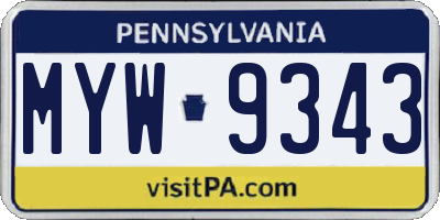 PA license plate MYW9343