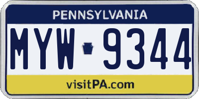 PA license plate MYW9344