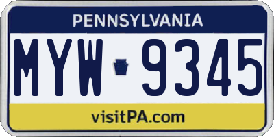 PA license plate MYW9345