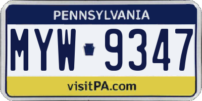 PA license plate MYW9347