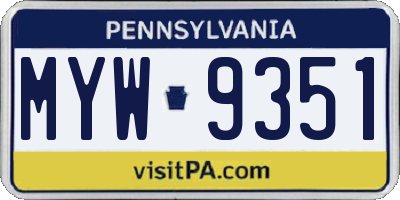 PA license plate MYW9351