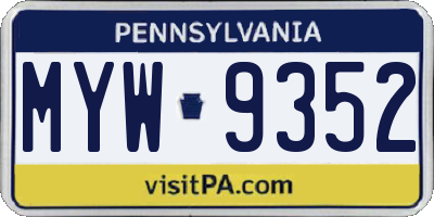 PA license plate MYW9352