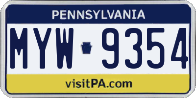 PA license plate MYW9354