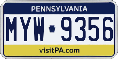 PA license plate MYW9356