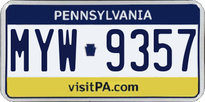 PA license plate MYW9357