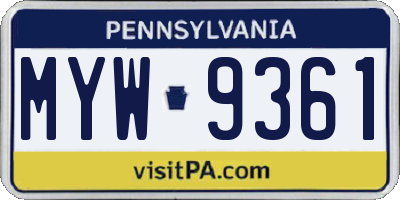 PA license plate MYW9361