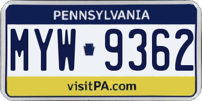 PA license plate MYW9362