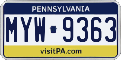 PA license plate MYW9363