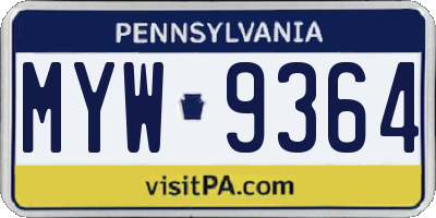 PA license plate MYW9364