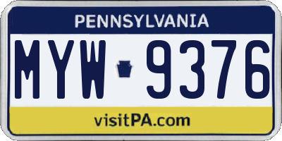 PA license plate MYW9376