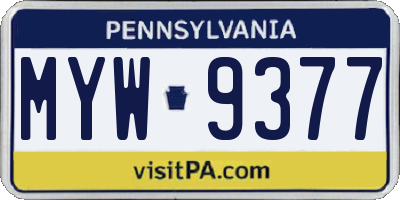 PA license plate MYW9377