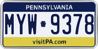 PA license plate MYW9378