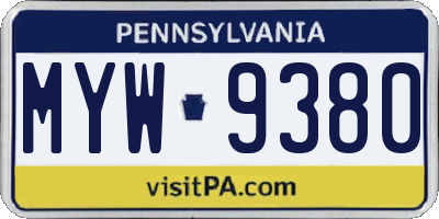 PA license plate MYW9380