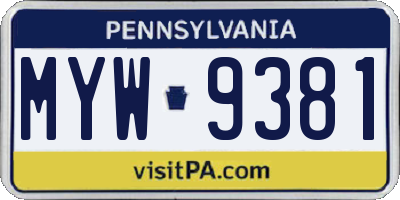 PA license plate MYW9381