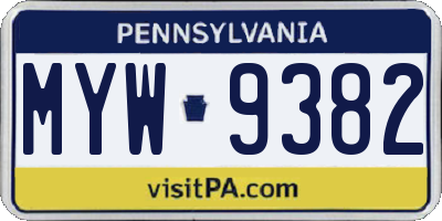 PA license plate MYW9382