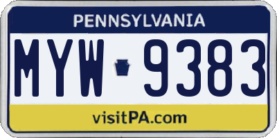 PA license plate MYW9383