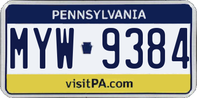 PA license plate MYW9384