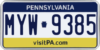 PA license plate MYW9385