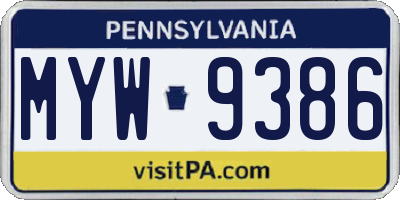 PA license plate MYW9386