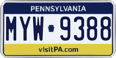 PA license plate MYW9388