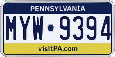 PA license plate MYW9394