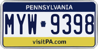 PA license plate MYW9398