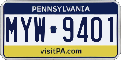 PA license plate MYW9401
