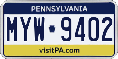 PA license plate MYW9402