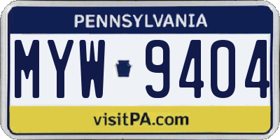 PA license plate MYW9404