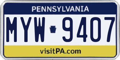 PA license plate MYW9407