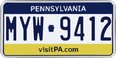 PA license plate MYW9412