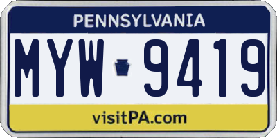 PA license plate MYW9419