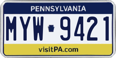 PA license plate MYW9421