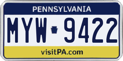 PA license plate MYW9422